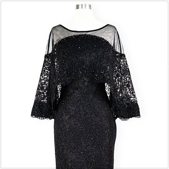 Mac Duggal Beaded Lace Cape Mermaid Train Evening Formal Dress Gown NWT New 6 - Picture 7 of 10